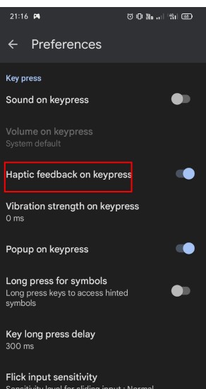 haptic feedback on keypress