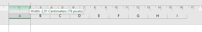 Satuan ukuran pada ruler Excel